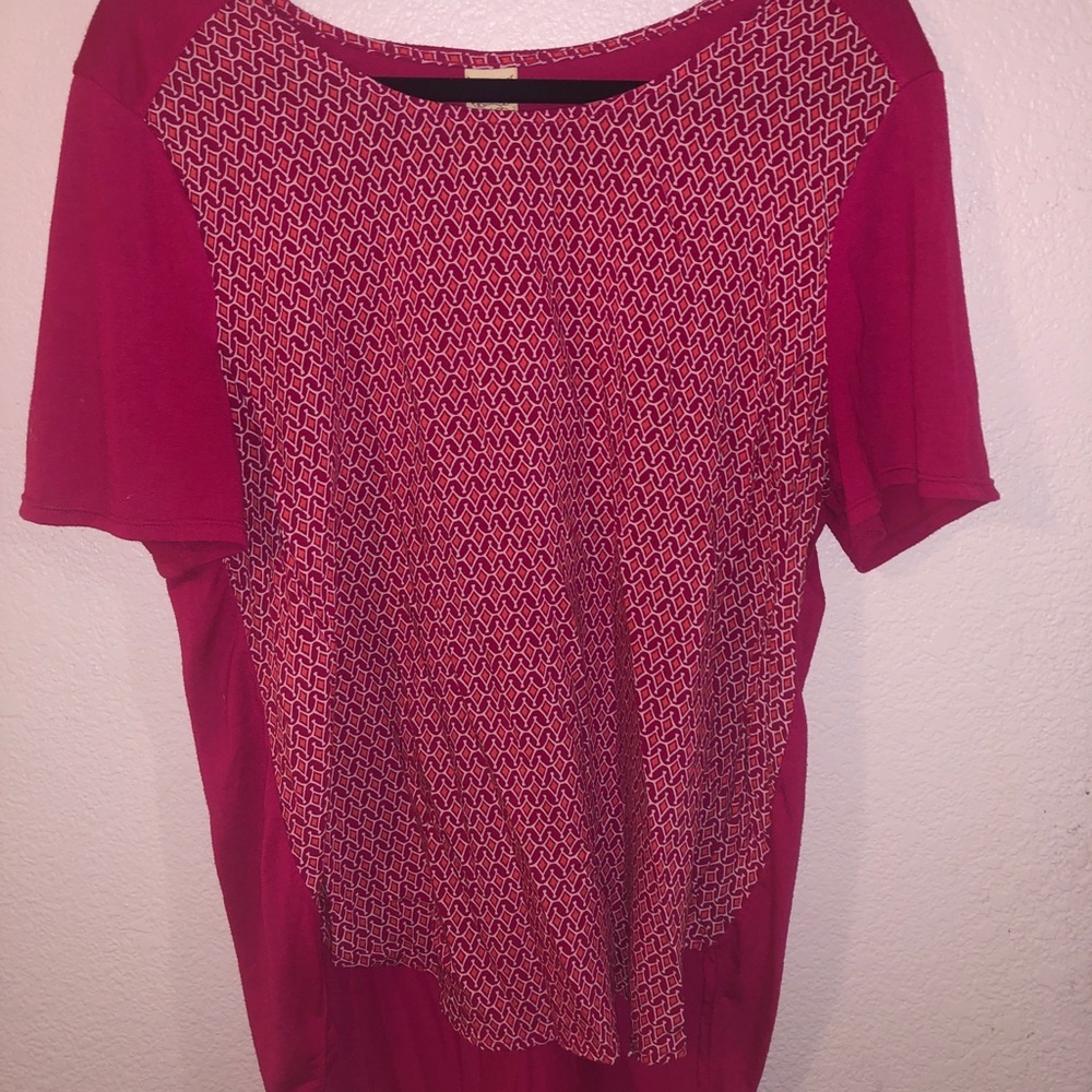 Pink print short sleeve blouse